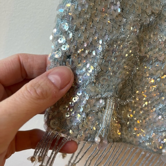 1960s Blue Sequin Shell Top Size M - Picture 8 of 9